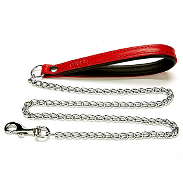 Doggie 4,5x80 Cm Konfor Deri Saplı Zincirli Gezdirme Kırmızı | Köpek Gezdirme Tasması