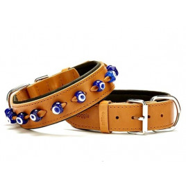 4x55 Cm Comfort Deri Nazar Boncuklu Boyun Tasması Small Camel | Köpek Boyun Tasması