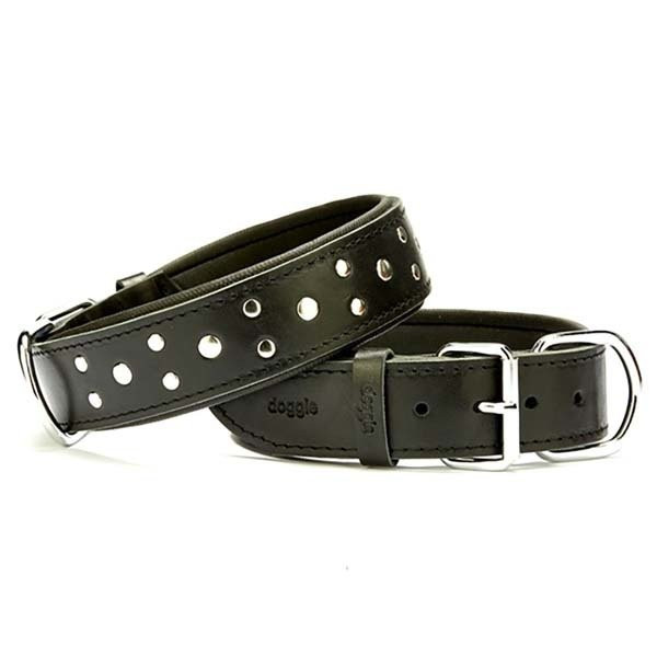 Doggie 4x60 Cm Comfort Deri Rivetli Boyun Tasması Medium Siyah | Köpek Boyun Tasması