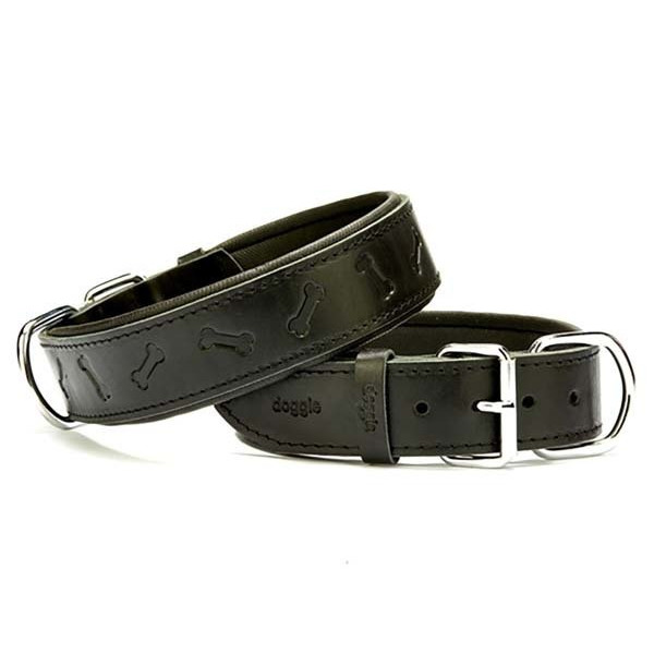 Doggie 4x65 Cm Comfort Deri Kemik Desenli Boyun Tasması Large Siyah | Köpek Boyun Tasması