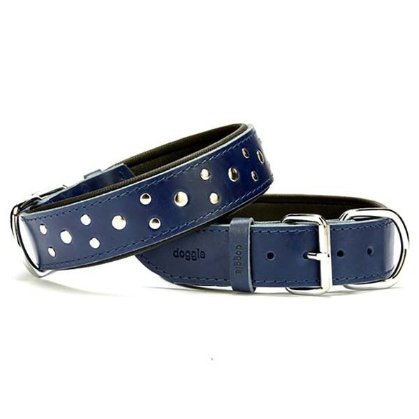 Doggie 4x65 Cm Comfort Deri Rivetli Boyun Tasması Large Mavi | Köpek Boyun Tasması