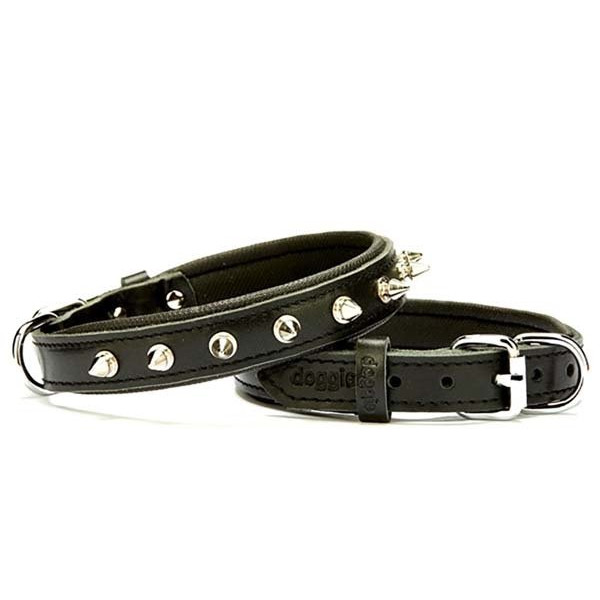 Doggie Comfort Deri Çivili Boyun Tasması Medium Siyah | Köpek Boyun Tasması