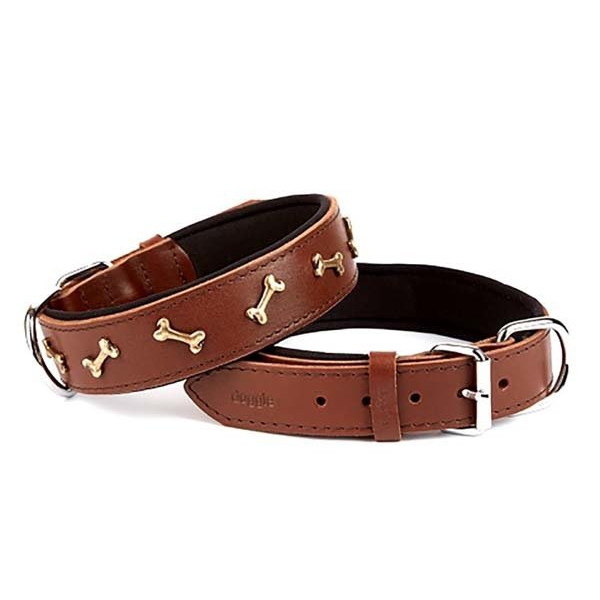 Doggie Comfort Deri Kemik Süslü Köpek Boyun Tasması Medium Kahverengi 3.5x47-55 Cm | Köpek Boyun Tasması