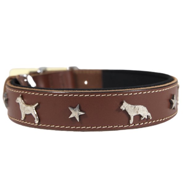 Doggie Comfort Deri Köpek Süslü Boyun Tasması Medium Kahverengi | Köpek Boyun Tasması