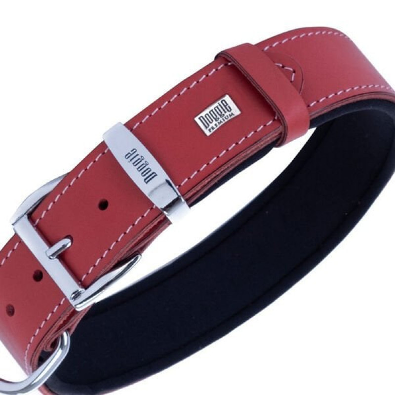 Doggie L Konfor Deri İsimlikli Boyun Tasması Kırmızı 3,5x52-60 Cm | Köpek Boyun Tasması