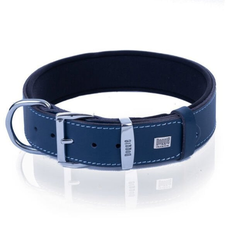 Doggie L Konfor Deri İsimlikli Boyun Tasması Royal Mavi 3,5x52-60 Cm | Köpek Boyun Tasması