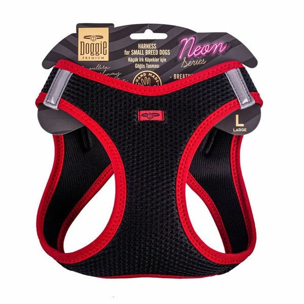 Doggie L Neon Havalı Dokuma Göğüs Tasması Kırmızı 42-48 Cm | Köpek Göğüs Tasması
