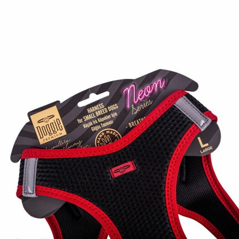 Doggie L Neon Havalı Dokuma Göğüs Tasması Kırmızı 42-48 Cm | Köpek Göğüs Tasması