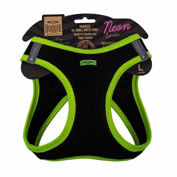 Doggie L Neon Havalı Dokuma Küçük Irk Göğüs Tasması Sarı 42-48 Cm | Köpek Göğüs Tasması