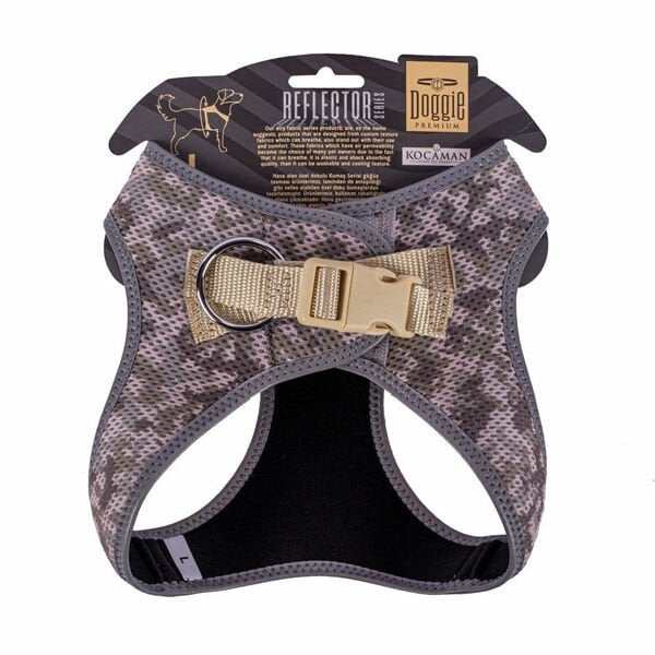 Doggie L Reflektör Havalı Dokuma Göğüs Tasması Kamuflaj 42-48 Cm | Köpek Göğüs Tasması