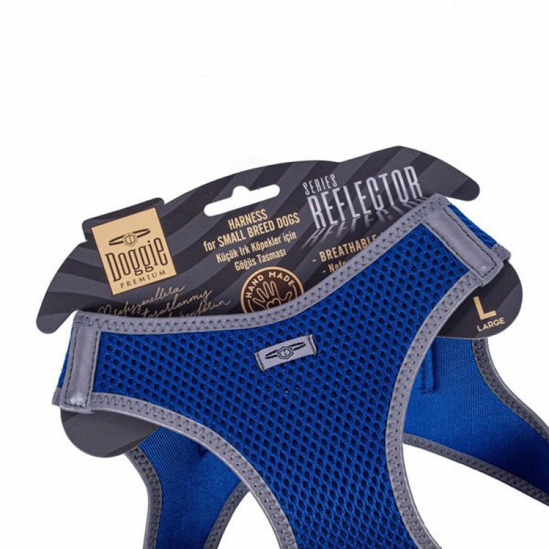 Doggie L Reflektör Havalı Dokuma Göğüs Tasması Mavi 42-48 Cm | Köpek Göğüs Tasması