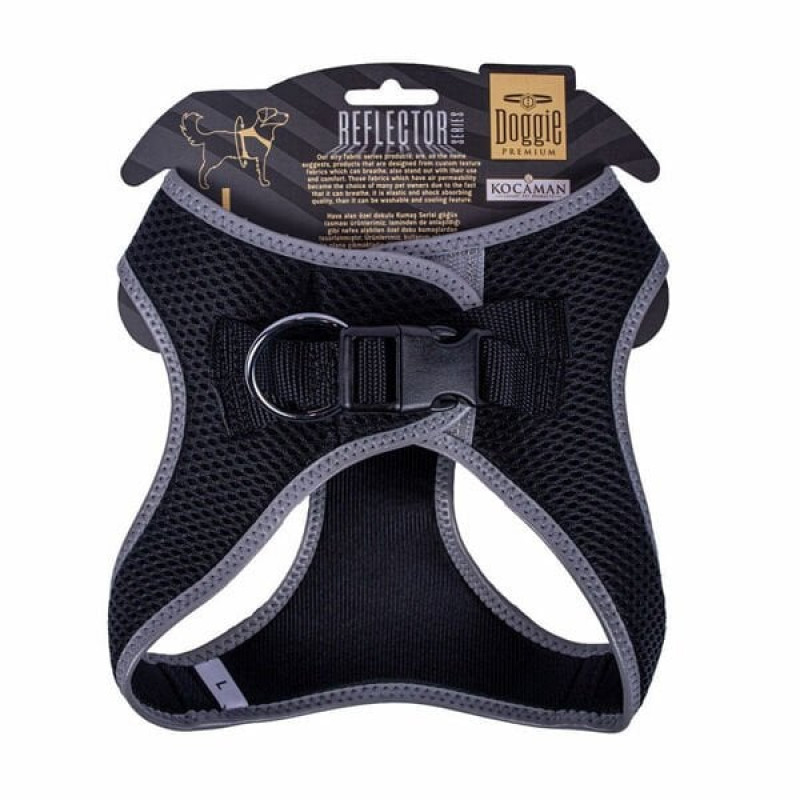 Doggie L Reflektör Havalı Dokuma Göğüs Tasması Siyah 42-48 Cm | Köpek Göğüs Tasması