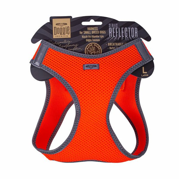 Doggie L Reflektör Havalı Dokuma Göğüs Tasması Turuncu 42-48 Cm | Köpek Göğüs Tasması