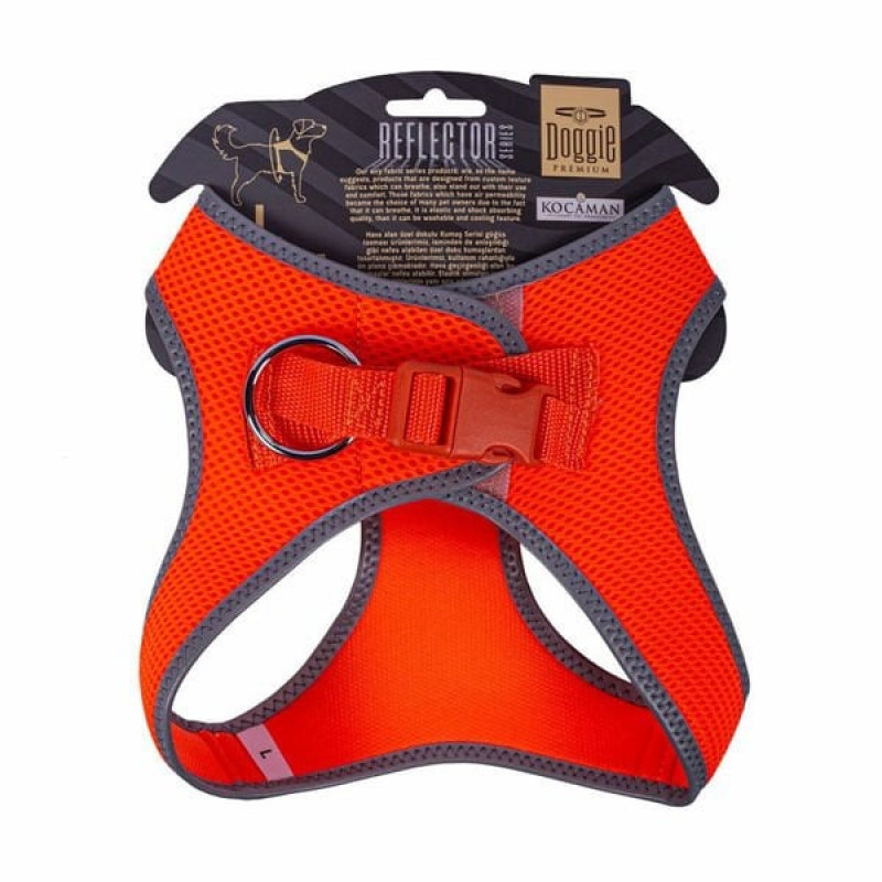 Doggie L Reflektör Havalı Dokuma Göğüs Tasması Turuncu 42-48 Cm | Köpek Göğüs Tasması