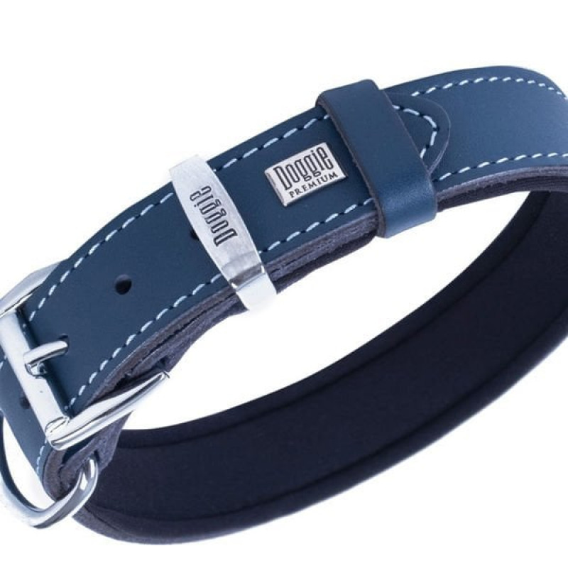 Doggie M Comfort Klasik Deri Gezdirme Tasması Royal Mavi 3x42-50 Cm | Köpek Gezdirme Tasması