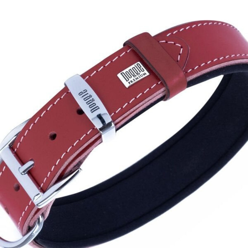 Doggie M Konfor Deri Çift İsimlikli Boyun Tasması Kırmızı 3.5x47-55 Cm | Köpek Boyun Tasması