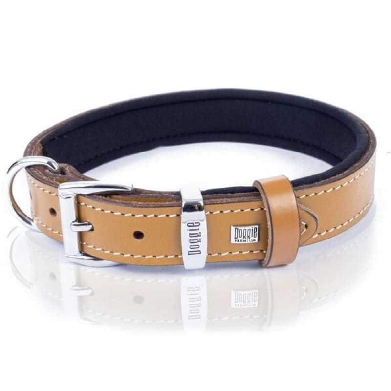 Doggie M Konfor Deri İsimlikli Boyun Tasması Camel 1.5x25-30 Cm | Köpek Boyun Tasması