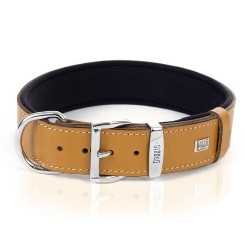 Doggie M Konfor Deri İsimlikli Boyun Tasması Camel 4x52-60 Cm | Köpek Boyun Tasması