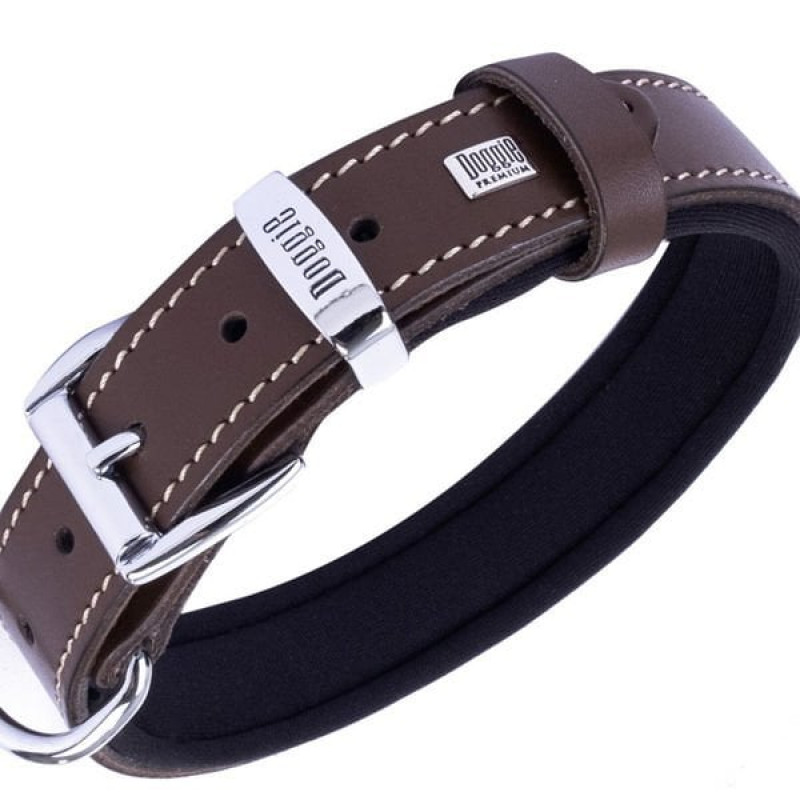 Doggie M Konfor Deri İsimlikli Boyun Tasması Kahverengi 2.5x37-45 Cm | Köpek Boyun Tasması