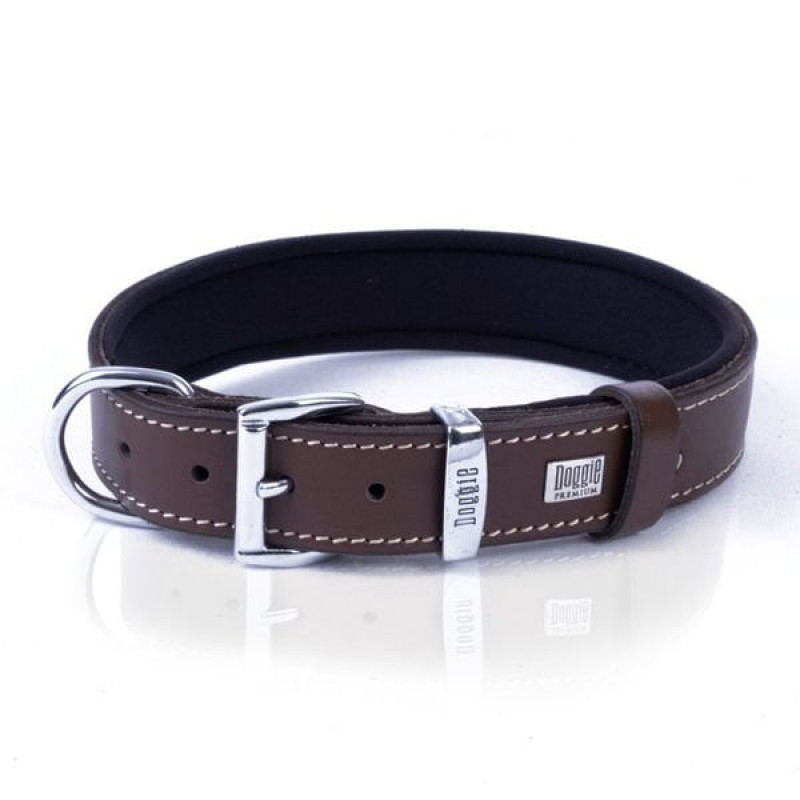 Doggie M Konfor Deri İsimlikli Boyun Tasması Kahverengi 3x42-50 Cm | Köpek Boyun Tasması