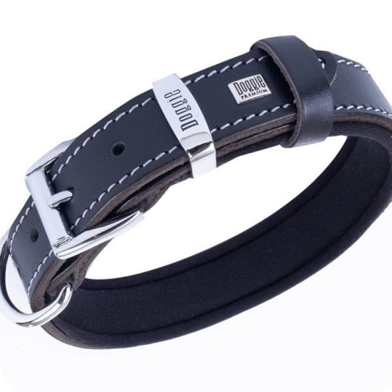 Doggie M Konfor Deri İsimlikli Boyun Tasması Siyah 3x42-50 Cm | Köpek Boyun Tasması