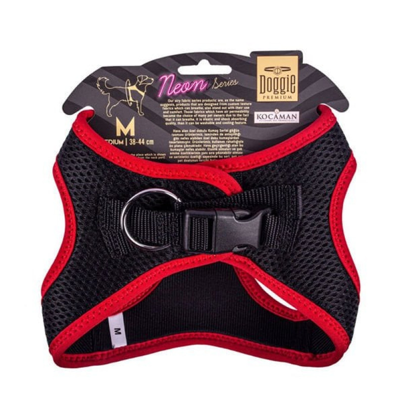 Doggie M Neon Havalı Dokuma Küçük Irk Göğüs Tasması Kırmızı 38-44 Cm | Köpek Göğüs Tasması