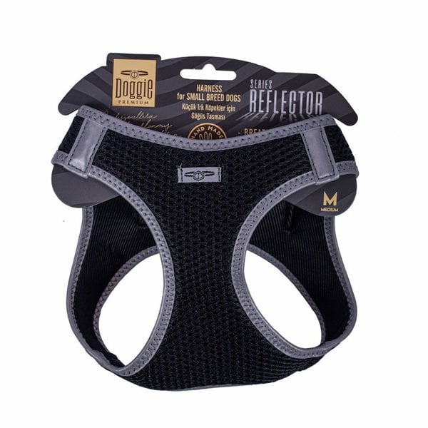 Doggie M Reflektör Havalı Dokuma Göğüs Tasması Siyah 38-44 Cm | Köpek Göğüs Tasması