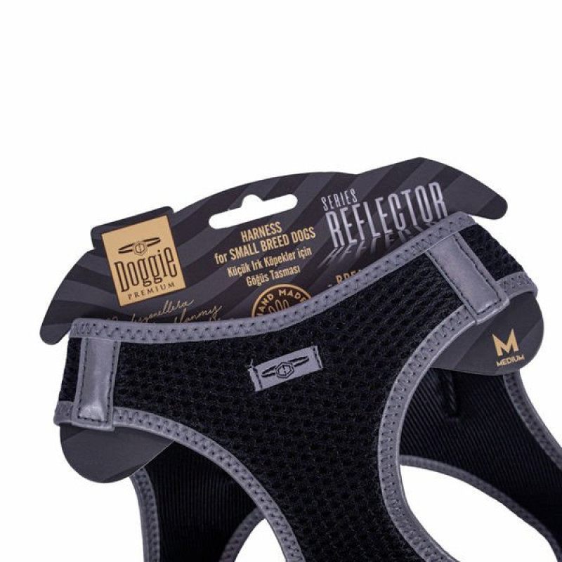 Doggie M Reflektör Havalı Dokuma Göğüs Tasması Siyah 38-44 Cm | Köpek Göğüs Tasması