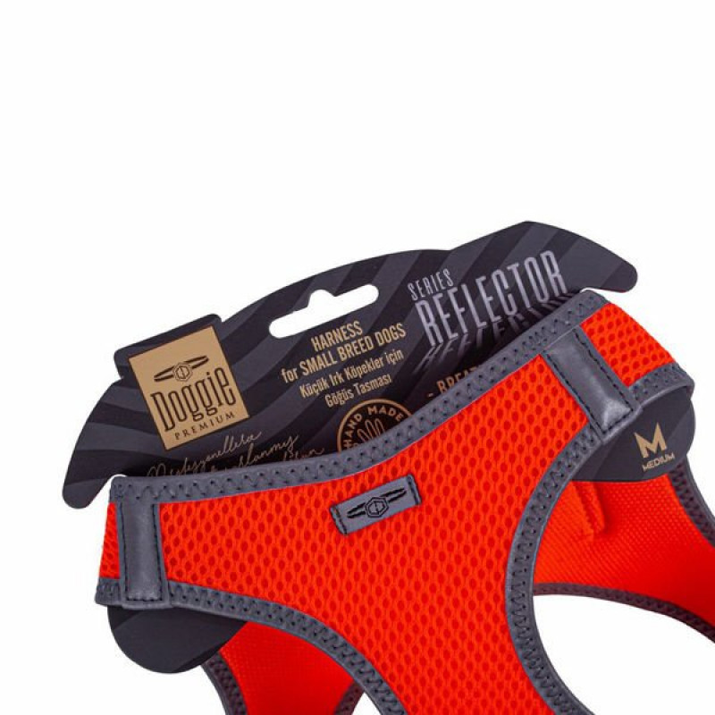Doggie M Reflektör Havalı Dokuma Göğüs Tasması Turuncu 38-44 Cm | Köpek Göğüs Tasması