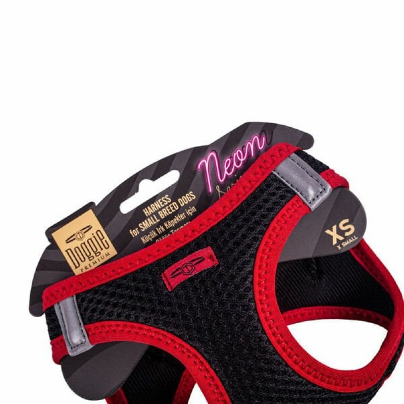 Doggie XS Neon Havalı Dokuma Küçük Irk Göğüs Tasması Kırmızı 30-34 Cm | Köpek Göğüs Tasması