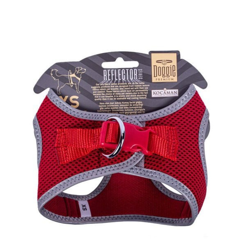 Doggie XS Reflektör Havalı Dokuma Göğüs Tasması Kırmızı 30-34 Cm | Köpek Göğüs Tasması