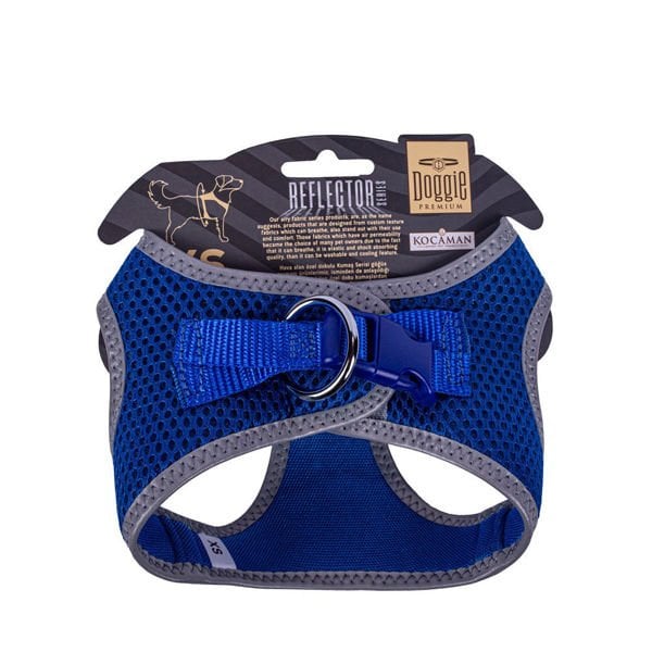 Doggie XS Reflektör Havalı Dokuma Göğüs Tasması Mavi 30-34 Cm