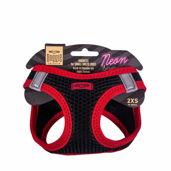Doggie XXS Neon Havalı Dokuma Göğüs Tasması Kırmızı 26-30 Cm | Köpek Göğüs Tasması