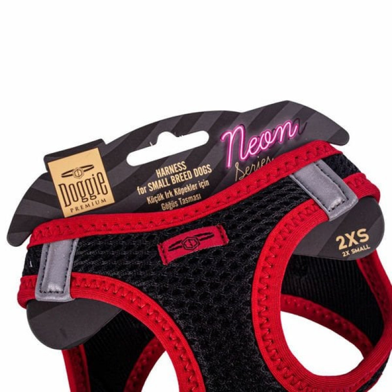 Doggie XXS Neon Havalı Dokuma Göğüs Tasması Kırmızı 26-30 Cm | Köpek Göğüs Tasması
