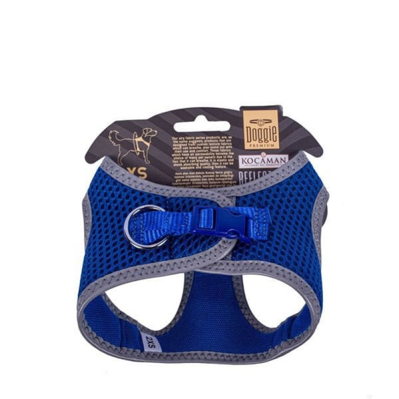 Doggie XXS Reflektör Havalı Dokuma Göğüs Tasması Mavi 26-30 Cm | Köpek Göğüs Tasması