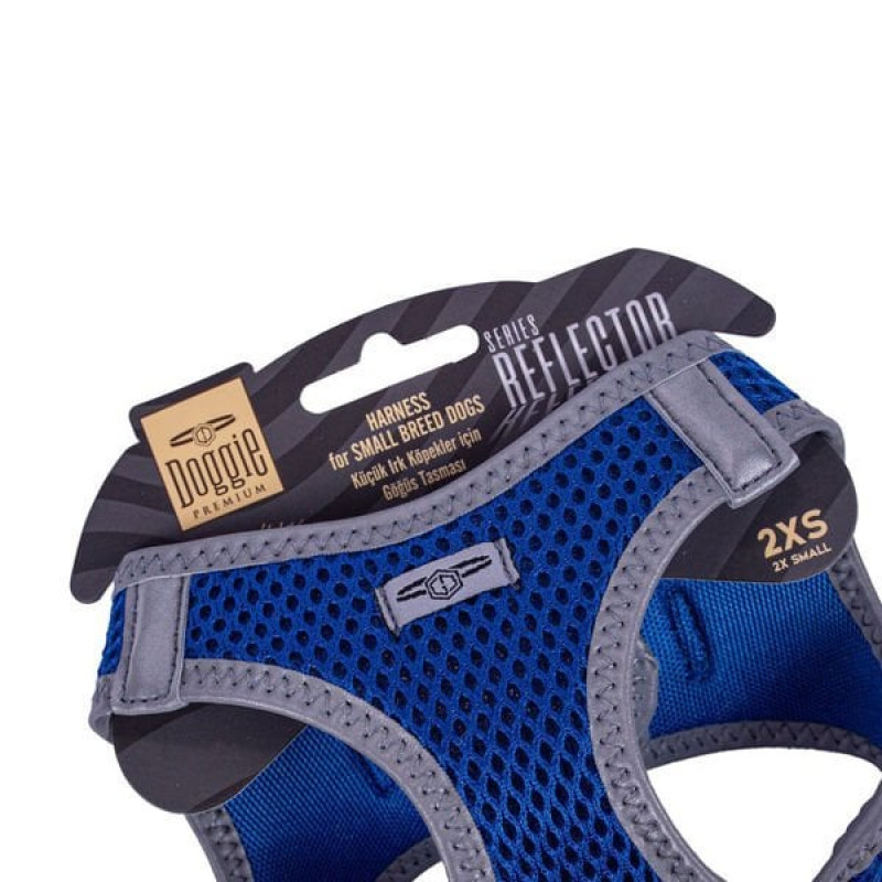 Doggie XXS Reflektör Havalı Dokuma Göğüs Tasması Mavi 26-30 Cm | Köpek Göğüs Tasması