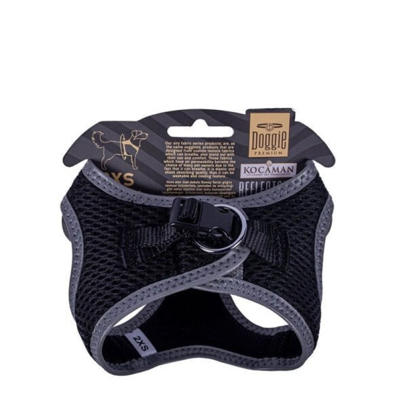 Doggie XXS Reflektör Havalı Dokuma Göğüs Tasması Siyah 26-30 Cm | Köpek Göğüs Tasması
