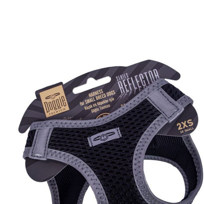 Doggie XXS Reflektör Havalı Dokuma Göğüs Tasması Siyah 26-30 Cm | Köpek Göğüs Tasması