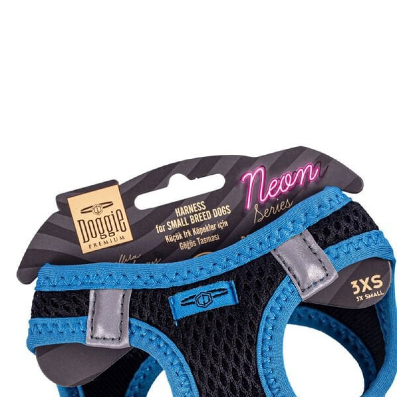 Doggie XXXS Neon Havalı Dokuma Göğüs Tasması Mavi 22-26 Cm | Köpek Göğüs Tasması