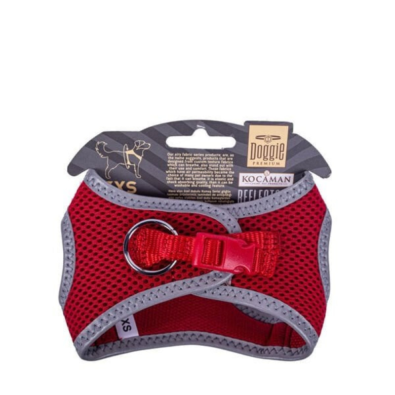 Doggie XXXS Reflektör Havalı Dokuma Göğüs Tasması Kırmızı 22-26 Cm | Köpek Göğüs Tasması
