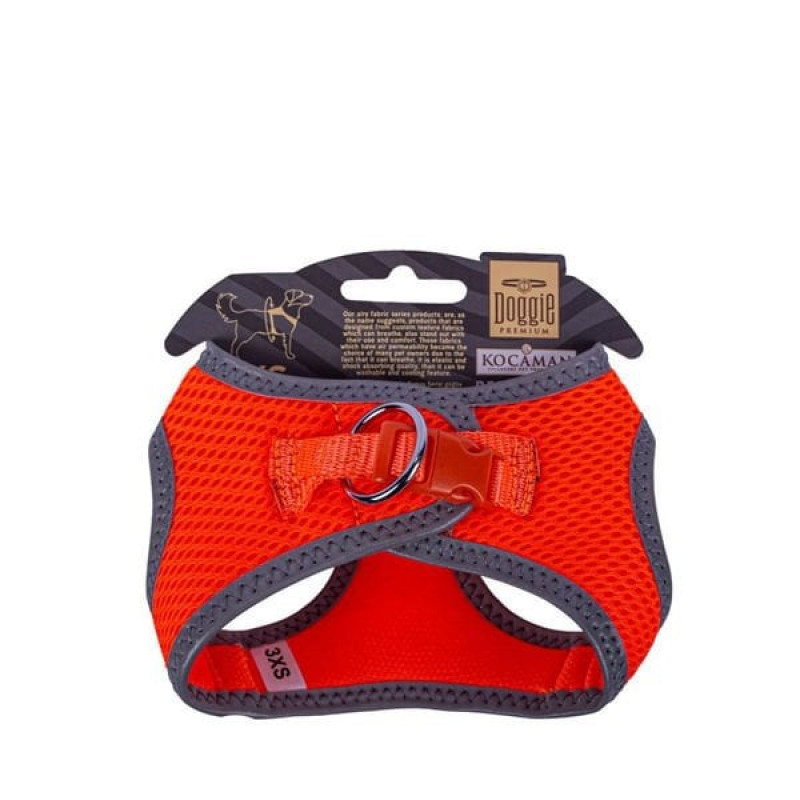 Doggie XXXS Reflektör Havalı Dokuma Göğüs Tasması Turuncu 22-26 Cm | Köpek Göğüs Tasması