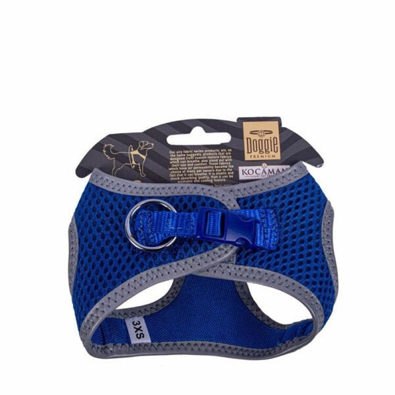 Doggie XXXS Reflektör Havalı Dokuma Küçük Irk Göğüs Tasması Mavi 22-26 Cm | Köpek Göğüs Tasması