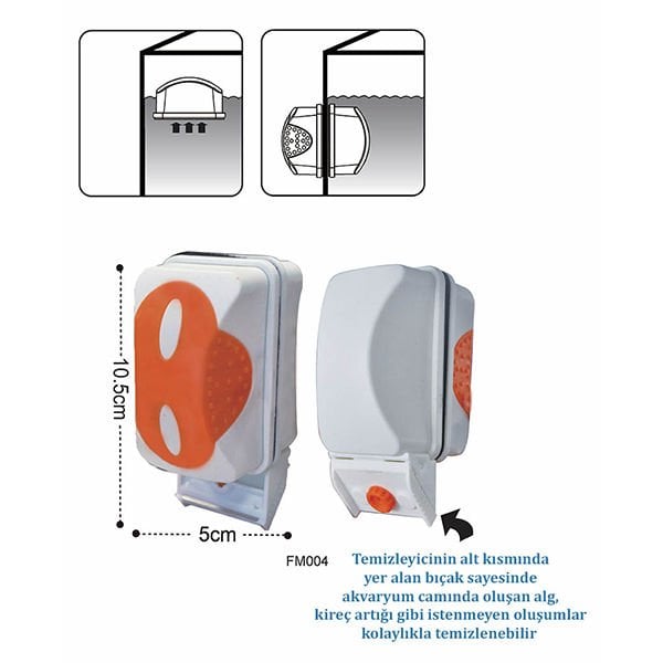 Dophin 10,5x5 Cm FM004 Mıknatıslı ve Jiletli Akvaryum Cam Temizleyici | Akvaryum Temizlik Malzemesi