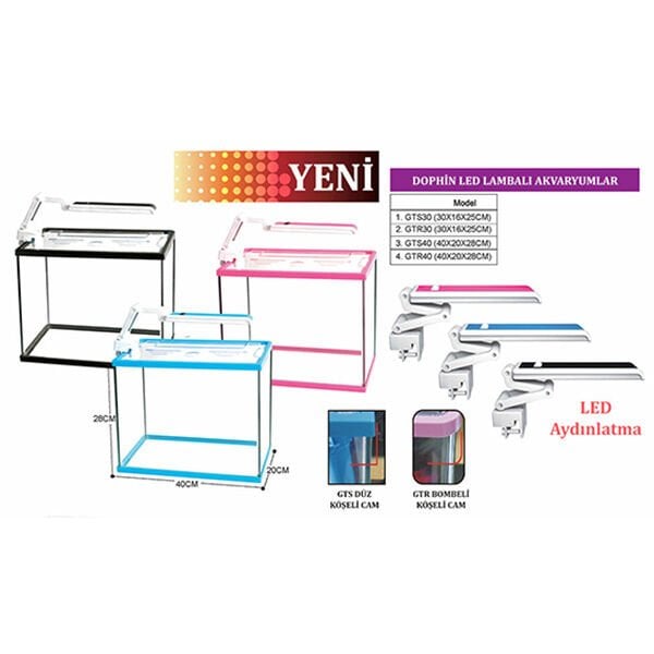 Dophin 40x20x28 Cm Bombeli Led Lambalı Akvaryum | Tatlı Su Akvaryumu