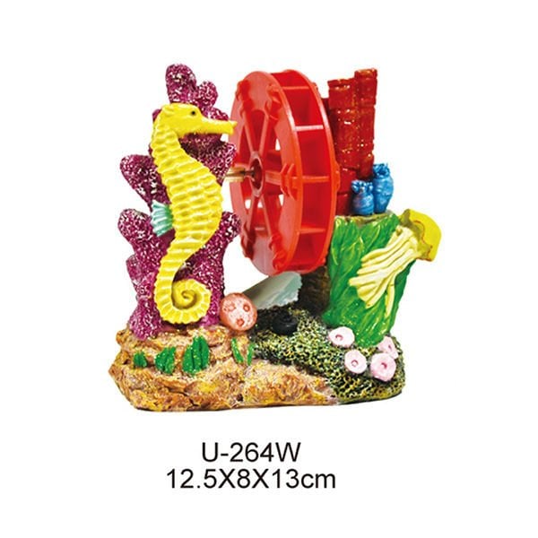 Dophin King Çarklı Deniz Atı ve Kayalık | Akvaryum Dekor Fon