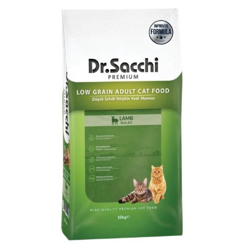 Dr.Sacchi Premium 10 Kg Kuzu Etli Düşük Tahıllı Yetişkin Kedi Maması 