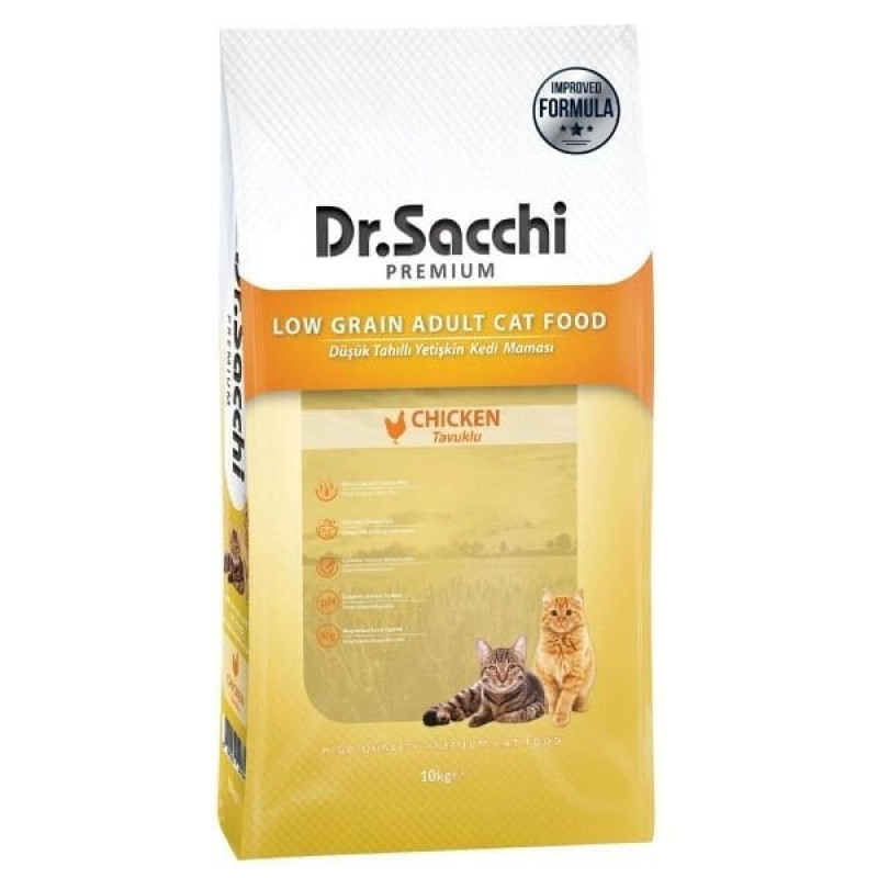 Dr.Sacchi Premium 10 Kg Tavuklu Düşük Tahıllı Yetişkin Kedi Maması 