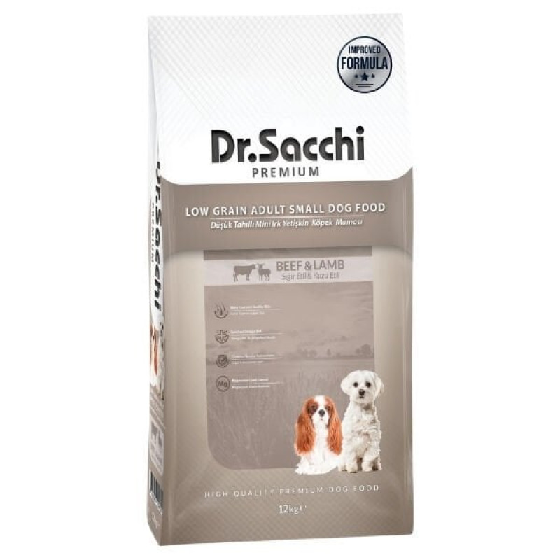 Dr.Sacchi Premium 12 Kg Sığır ve Kuzu Etli Düşük Tahıllı Mini Irk Yetişkin Köpek Maması 