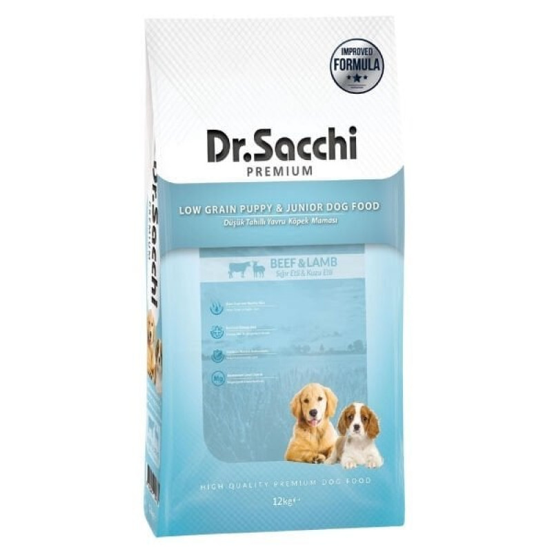 Dr.Sacchi Premium 12 Kg Sığır ve Kuzu Etli Düşük Tahıllı Yavru Köpek Maması 