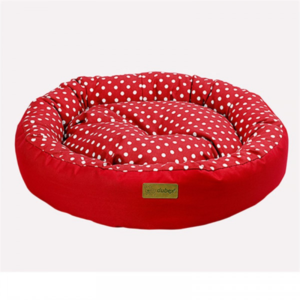 Dubex M 65x15 Cm Tarte Yuvarlak Yatak Vr01 Kırmızı Benekli | Kumaş Köpek Yatağı